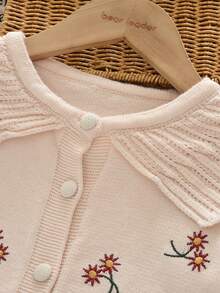 bearleader Girls' Winter Cute Floral Embroidered Knit Sweater Set, Large Collar Long Sleeve Top With Short Pleated Skirt, 2-Piece Set - Coffee Brown - View 4