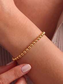 1pc 18K Gold Plated Stainless Steel Bohemian Classic Minimalist Beads With Scattered Distribution Elastic For Women Summer Bracelet Friend - Bracelet - View 1