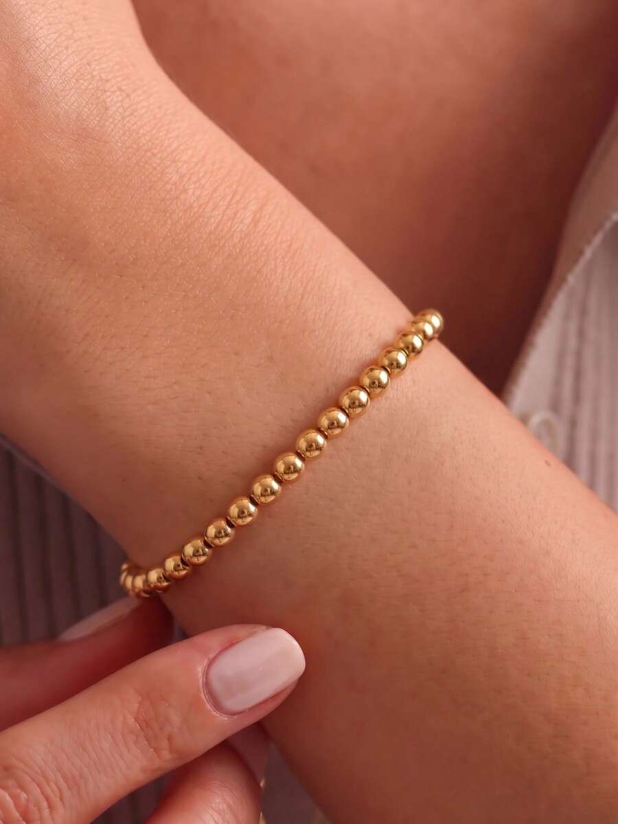 1pc 18K Gold Plated Stainless Steel Bohemian Classic Minimalist Beads With Scattered Distribution Elastic For Women Summer Bracelet Friend - Bracelet - View 1