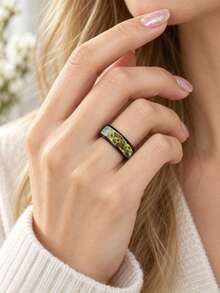 1PC Retro Van Gogh Starry Night Sunflower Pattern Stainless Steel Men Ring, Art Style Unique Men Jewelry, Daily Wear Anniversary Gift - Ring - View 4