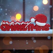 1pc Decorative 3D Letter Sign, Merry Christmas Letter Decoration Sign With Christmas Hat Desktop Ornament, Reusable Holiday Decoration, Suitable For Desktop, Fireplace, Shelf, Window Sill Decoration - Multiple Styles - View 4