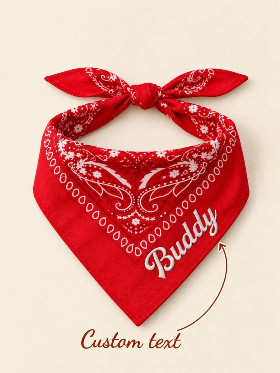 Personalized Dog Bandana With Custom Embroidered Name, Western Paisley Pet Neck Scarf For Small Medium Large Dogs - Multicolor - View 1