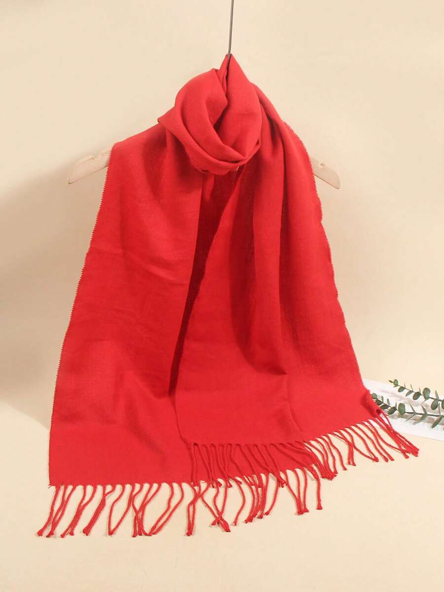 1pc New Autumn/Winter Women's Couple Street Style Faux Cashmere Solid Color Scarf Neck Warmer Headscarf Parent-Child Small Scarf Suitable For Daily Use - Red - View 1