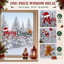 1pc Christmas Decor Merry Christmas Mirror Wall Sticker Santa Hat Gingerbread Man Candy Cane Star Merry And Bright Letter Self Adhesive Vinyl Decal For Mirror Glass Home Holiday Decor - Multicolor - View 2