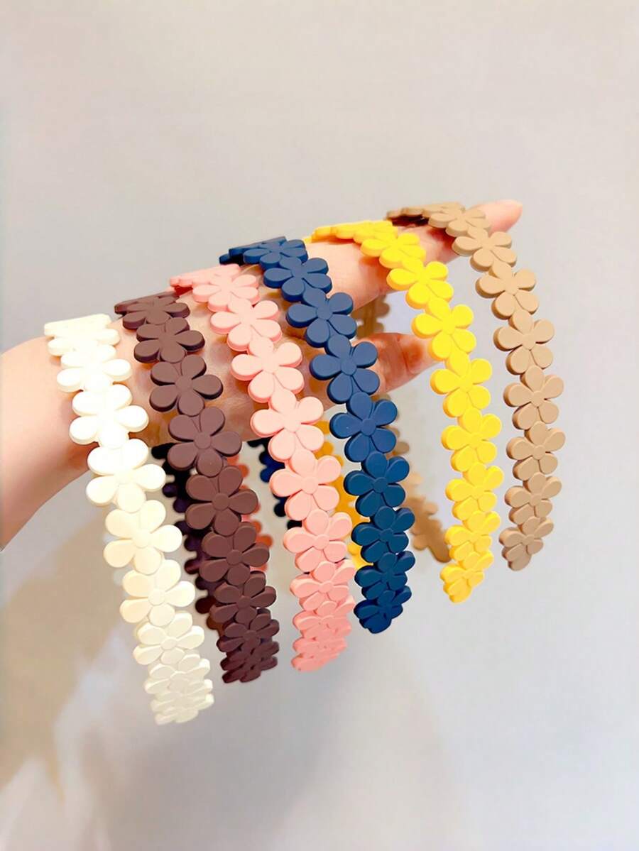 Matte Frosted Floral Thin Headband With Anti-Slip Teeth Inside, Women's Daily Hair Accessory For Managing Loose Strands - Multicolor - View 1