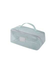 1pc Large Capacity Mesh Handheld Toiletry Bag, Minimalist Solid Color Travel Portable Cosmetic Organizer With Multiple Compartments - Multicolor - View 18