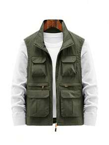 Men's Spring/Autumn Lightweight Outdoor Workwear Multi-Pocket Tactical Vest Jacket - Army Green - View 3