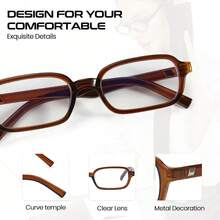 Vintage Fake Glasses For Women, Blue Light Glasses, Retro Small Rectangular Frame, Non-Prescription Lenses - T06 Black Frame - View 3