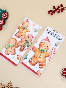 2pcs Christmas Kitchen Towels, Gingerbread Man Red Plaid Pattern, Reusable, Suitable As Kitchen Decor Towels, Also Suitable As Christmas Kitchen Towels, Happy New Year 2026, Christmas Kitchen Cleaning Supplies - Christmas Decoration Towel-04 - View 3