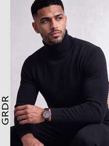 GRDR Men's Crew Neck Long Sleeve Sweater, Versatile Everyday Wear Knitted Pullover - Black - View 4