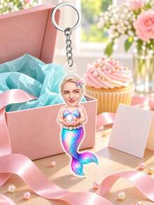 1pc Custom Photo Mermaid Acrylic Keychain, Personalized Face Cartoon Mermaid Body Key Chain, Girls Birthday Gift, Mermaid Lover Novelty Keepsake,Ocean Fantasy Accessory,Ocean Theme Present - Multicolor - View 8