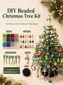 1 Set DIY Beaded Halloween Christmas Tree Kit, Handmade Mini Desktop Halloween Beaded Art, Shiny Holiday Decoration, Crystal Beaded Halloween Christmas Tree Making Kit, Holiday Desktop Ornament, Halloween Gift - Multicolor - View 5