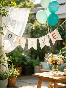 1pc Personalized Customized Name Banner, Handmade Crochet Yarn Letter Garland, Bohemian Style Neutral Linen Wall Hanging Decor Flag, Christmas Decoration & Christmas Gift, Bedroom Wall Decor Customized Multicolor Name Triangle Flag, Souvenir Gift - Multicolor - View 2