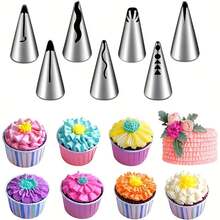 7pcs Exquisite Korean-Style Piping Nozzles, Cream Piping Tips, Pastry Nozzles, Piping Tools, Baking Tools, Kitchen Gadgets For Cakes, Pastries, Desserts, Cheese, Frosting, Cheese Spread, Jam, Butter, Bread, Dough, And Pastry. Creative Design - Multicolor - View 7
