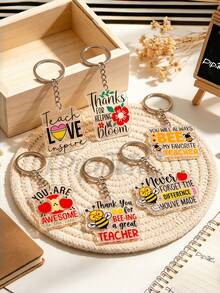 6/1pc Teacher's Day Keychain Set, Teacher's Day Commemorative Gift, Thank You Teacher, Unisex, Backpack Charm, Car Keychain, Suitable For Daily Wear, Vacation, Party, Event Souvenir, And The Best Gift For Teachers - Multicolor - View 1
