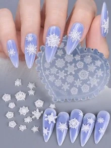 3D雪花美甲矽膠雕刻模具，波浪邊心形美甲模具，透明樹脂模具，用於製作聖誕冬季美甲裝飾，DIY美甲飾品製作工具，美甲裝飾用品，美甲配件 - 無色 - 查看 1
