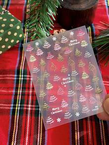 1 Lembar Stiker Kuku Seni Garis Pohon Natal Foil Emas, Stiker Kuku Musim Gugur Perekat Diri yang Halus & Manis - MultiWarna - View 10