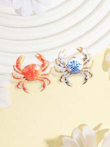 Exquisite Crab Shape Lapel Pin Set, Ocean Animal Enamel Pin, Decorative Brooch For Coat Backpack - Multicolor - View 4