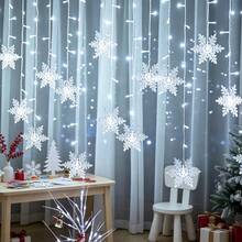 1PC 96‑LED Snowflake Curtain String Lights, USB Powered Fairy Night Lamp With 8 Light Modes, Warm / Multicolor / White Light, Hanging Window Backdrop Atmosphere Light For Home Bedroom, Christmas Tree, Holiday, Party, Photography Background Decor - Curtain Lights - View 7