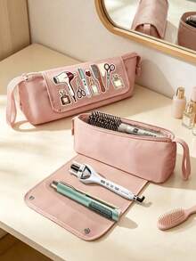 Heat-Resistant Hairdressing Tool Storage Bag - Travel Felt Organizer Bag With Heat-Insulating Pad, Compact Storage Pouch For Curling Iron, Hair Straightener, Flat Iron, Blow Dryer And Styling Tools, Multi-Compartment Design, Travel Hair Accessories, Fashionable Design, Zipper Closure, Straightener And Curler Set, Pencil Case, Convenient For Travel - Multicolor - View 2