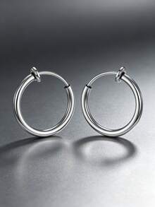 1 par estilo punk unisex invisible clip en Pendientes de tachuela sin perforación , resorte Clip tornillo falso Cuff de oreja - Plateado - Ver 1