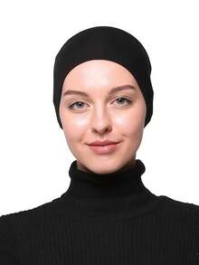 1pc Middle Eastern Arabic Dubai Turkish Classic Minimalist Solid Color Soft Skin-Friendly Breathable Comfortable Elastic Wide Band Sweat-Absorbing Non-Slip Multi-Function Hair Band Inner Headband Hijab Caps, Suitable For Sports, Yoga, Fitness, Makeup And Daily Wear - Black - View 3