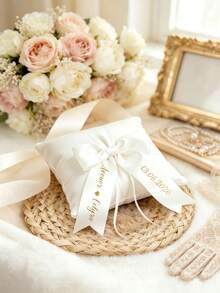 Almohada personalizada con nombre & fecha para portador de anillos de boda de encaje, cojín romántico para anillo de compromiso nupcial, decoración de ceremonia de boda & regalo de recuerdo - Multicolor - Ver 4
