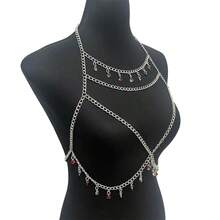 1pc Halloween Multi-Pendant High-End Metal Chest Chain, Skin-Friendly Alloy Material, Island Vacation Swimsuit Halloween Limited Edition Decorative Chest Jewelry Accessory - Multicolor - View 3