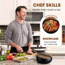 EZIFY Mirror Non-Stick Handcrafted Cast Iron Wok, Splash-Guard With Wooden Knob Lid, Rust-Resistant Heavy-Duty Even Heat Structure, Healthy Kitchen Essential. - View 13