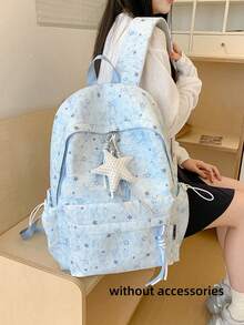 Tie Dye Star Printed Backpack + Adjustable Breathable Shoulder Straps + Outdoor Travel & Shopping + Pastel Blue Sweet Backpack - Multicolor - View 2