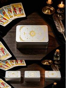 Tarot Card Storage Box, Suitable For Tarot Decks And Playing Cards. Sun And Moon Patterned Card Storage Box. Portable Storage Box. Can Hold A Whole Deck Of Tarot Cards. Small And Lightweight Storage Boxes Are Auxiliary Items Used In Divination Games - Multicolor - View 1