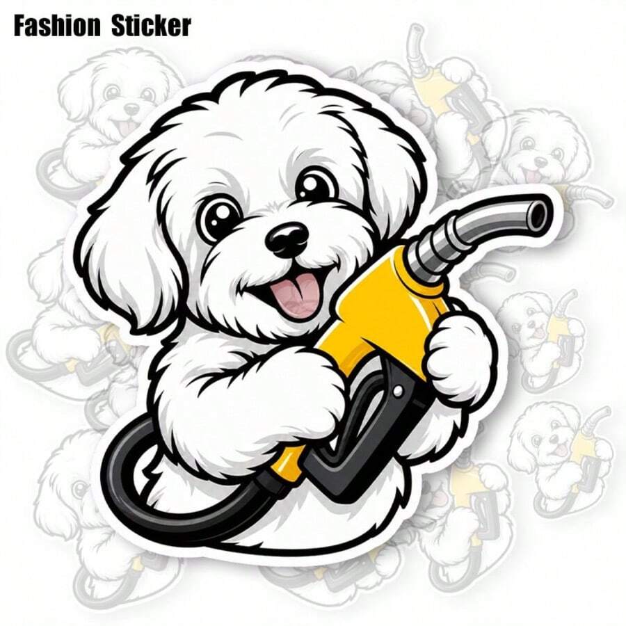 5.5 Inch Maltese Dog Gas Cap Sticker, Cute Fuel Tank Cover Vinyl Decal, Funny Puppy Car Sticker, Waterproof Bumper Sticker, Dog Lover Car Decoration, Motorcycle Sticker