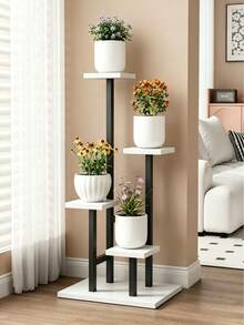 4-Tier Floor-Standing Metal Plant Stand, Multi-Layer Flower Pot Display Rack, Black And White Color Matching, Stable Structure, Space Saving, Simple Decorative Flower Rack, Suitable For Living Room, Balcony, Corridor And Indoor Green Plant Placement - Multiple Specifications - View 3