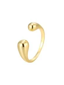 Charm-In Gold-Plated Open Stackable Ring, Double Water Drop End Polished Metal Ring, Minimalist Modern Exquisite Ring, Suitable For Daily Wear And Workplace Party Jewelry, Unique Birthday Holiday Gift For Women And Girls - Gold - View 7