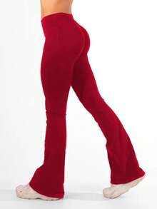 Women's Seamless Fitness Leggings, Yoga Pants, Squat-Proof Flare Pants - Red - View 8