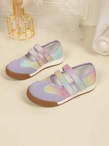 1 Pair Girls' Double Strap Minimalist Contrast Color Casual Flat Shoes ...