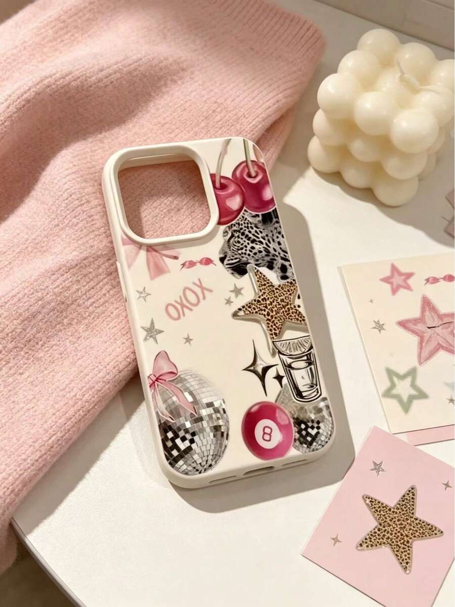 1pc Autumn Style Leopard Print & Bow Film Phone Case, Shockproof Full Camera Protection Protective Cover Compatible With IPhone11/12/13/14/15/16/17/18 Pro,18 Pro Max/PLUS - Multicolor - View 1