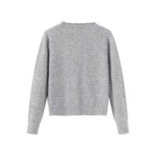 Autumn/Winter New Elegant Fashion Casual Color-Block Frill Trim Warm Slimming Round Neck Versatile Knit Sweater - Grey - View 6
