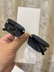 1 Pair Men's Casual Retro Rimless Square Black Fashion Glasses, Suitable For Daily Wear, Summer Beach, Decoration And Street Style - Multicolor - View 7