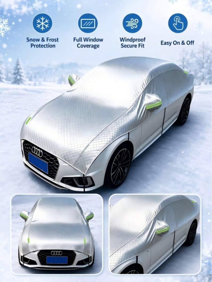 1pc Car Half Body Cover Front Windshield Sunshade, Universal All-Season, Sun Protection & Heat Insulation, Full Window Coverage, Reflective Aluminum Film, UV Protection, Easy To Install And Remove - A - View 1
