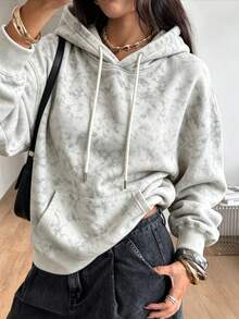 Women's Skull Poker Card Print Sweatshirt, Comfortable Drawstring Long Sleeve Autumn Streetwear Sweatshirt - White - View 2