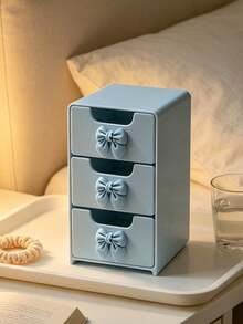 Mini Desktop Drawer Storage Box With Bow Decor, Cosmetic Storage Box, Multi-Layer Jewelry Storage Box Drawer, Jewelry Storage Box, Non-Electric Desktop Storage, Dust-Proof, Suitable For Storing Daily Essentials - Multicolor - View 2