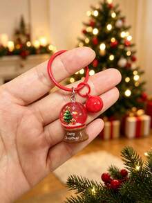 Christmas Snowflake Ball Keychain - Santa Claus, Reindeer And Christmas Tree Pendant With Bell - Small Holiday Gift - Multicolor - View 5