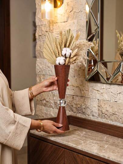 Vase/Metal Faux Wood Grain Vase, Small Vase, Metal Structure - No Need To Worry About Dropping, (No Water Added) Conical Vase Suitable For Various Flower Shapes, Suitable For Wedding Table Centerpiece Decoration, Home Decor, Room Decor, Best Friend Gift, Women's Gift, Winter Gift