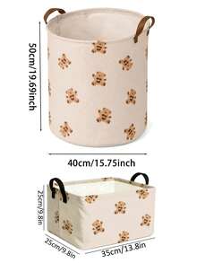 Bear Print Foldable Laundry Basket Set,Large Cylinder&Small Rectangle,Storage Bin,Breathable Dirty Clothes Hamper,Bathroom, Bedroom And Laundry Area;Home, Student And Renter Use,Housewarming, Christmas Or New Year Gift - Multicolor - View 11