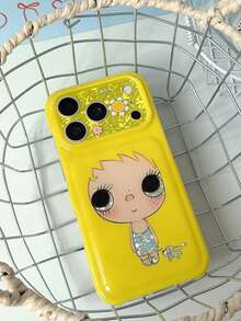 1PC Glossy Yellow Cartoon Big Eye Girl Phone Case, Glitter Floral Camera Frame, 3D Puffy Soft Full Coverage Protective Cover, Cute Girly Creative Niche Anti-Drop Case Compatible With Apple 17/16/15 Pro Max/15 Pro/15/15Plus/14 Pro Max/14 Pro/14Plus/14/13 Pro Max/13 Pro/13 Multiple Models - Yellow - View 6