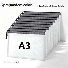 1/5/10pcs A3/A4 Transparent Extra Large Mesh Waterproof Zipper File Bag Document Bag Art Bag, Durable Student And Professional Document Organizer, Ideal For Paper And Test Storage - Black - View 15