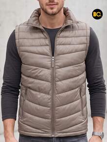 Chaleco Acolchado para Hombre con Forro Tipo Borrega, Cierre Frontal, Bolsillos con Cierre y Cuello Alto, Ligero y Cálido para Uso Casual, Urbano, Viaje y Exterior Diario. Big City - Beis - Ver 6