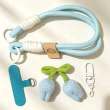 1pc Tulip Knitted Pendant Phone Lanyard Wrist Strap, Creative Handheld Anti-Loss Anti-Drop Portable Bracelet, Woven Design, Soft Detachable, Suitable For DIY Phone Lanyard And Phone Case Decoration, Perfect Gift For Friends/Bag Charm - Multicolor - View 6