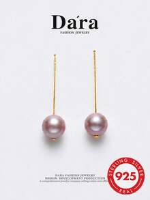 DARA Freshwater Pearl Earrings S925 Silver 11-12mm Near Round Purple Bead, Elegant And Luxurious - Lilac Purple - View 1